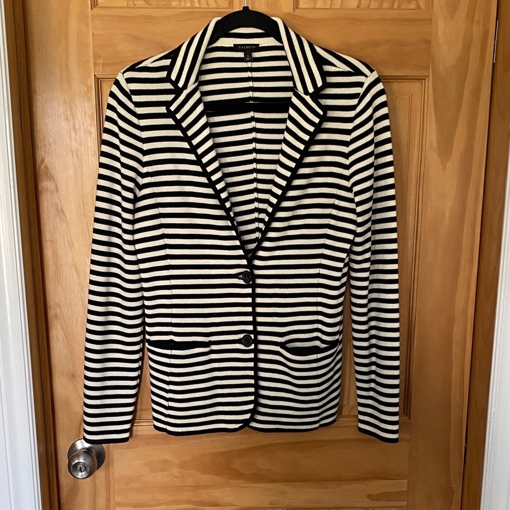 Talbots Black and White Striped Blazer